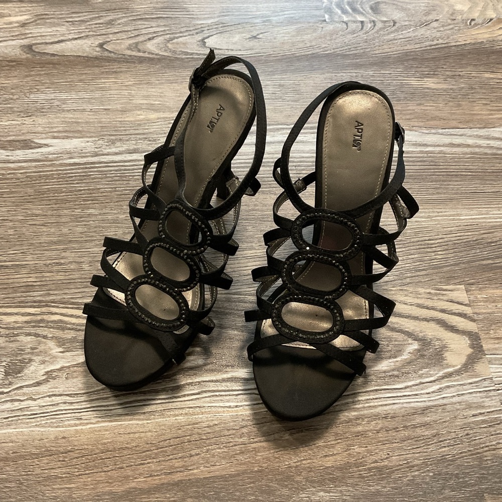 Apt 9 Women’s Black Bejeweled Strappy Black Platform Stiletto Heels 9.5